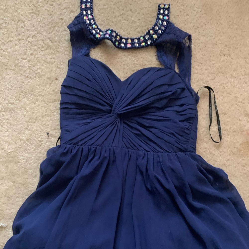 Navy blue Gown with jeweled neckline